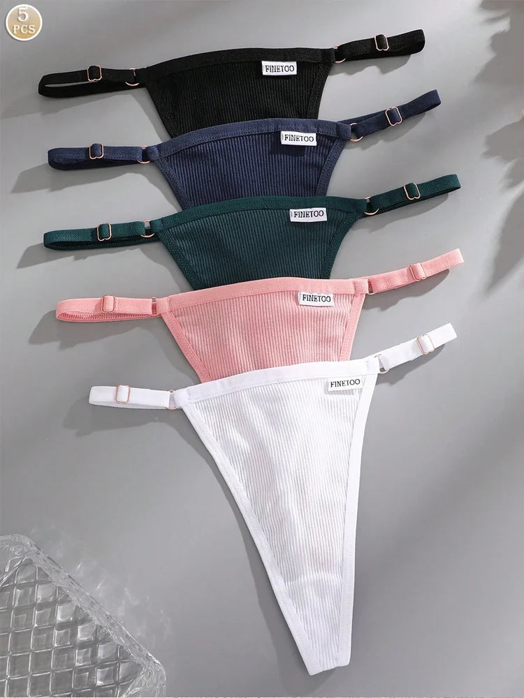 5Pcs Women's Cotton Adjustable Waist Panties Sexy Thongs G-String Solid Color Seamless Intimate Female Underpants Lingerie S-XL