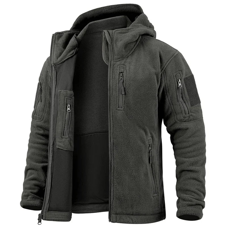 Men's Hunting Fleece Jacket Hiking Hunting Outdoor Fleece  Tactical Jacket Winter Warm Full Zip Military Hoodies Multi-Pockets