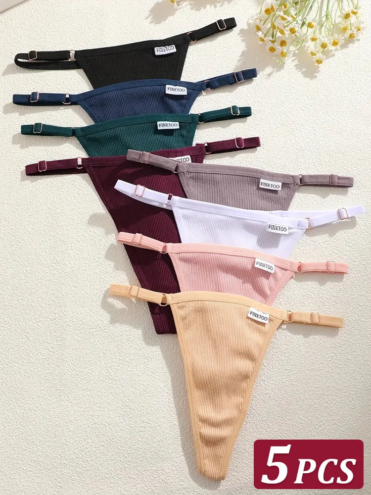 5Pcs Women's Cotton Adjustable Waist Panties Sexy Thongs G-String Solid Color Seamless Intimate Female Underpants Lingerie S-XL