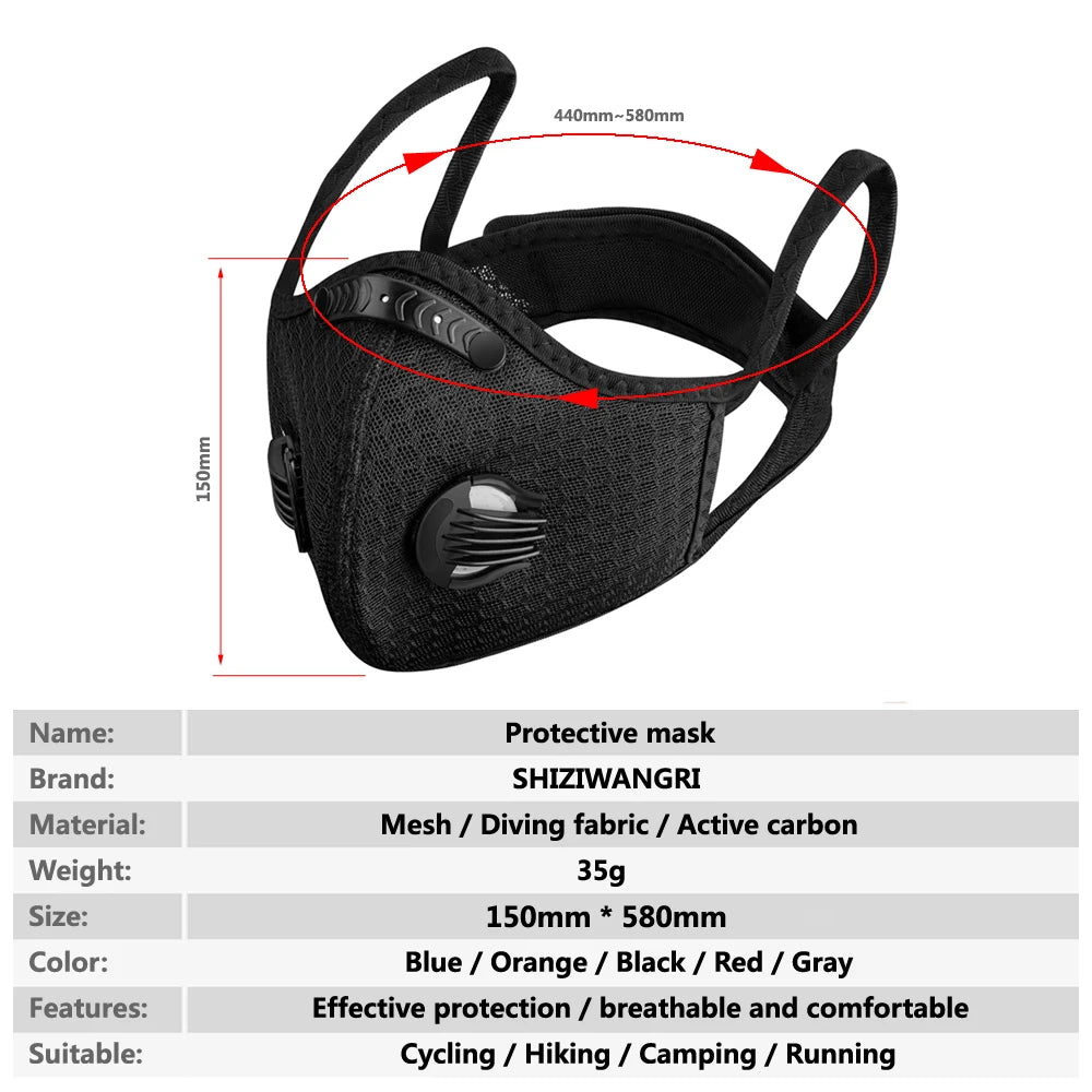 SHIZIWANGRI Cycling Face Mask Sport Washable Reusable with Filter Dust Mask Facemask for Men Bandana Actived Carbon Filters