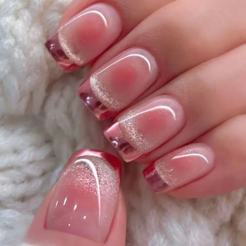 White French Press on Nails 3D Bowknot Fake Nails Tips Full Cover Wearable False Nails for Women and Girls DIY Manicure 24Pcs