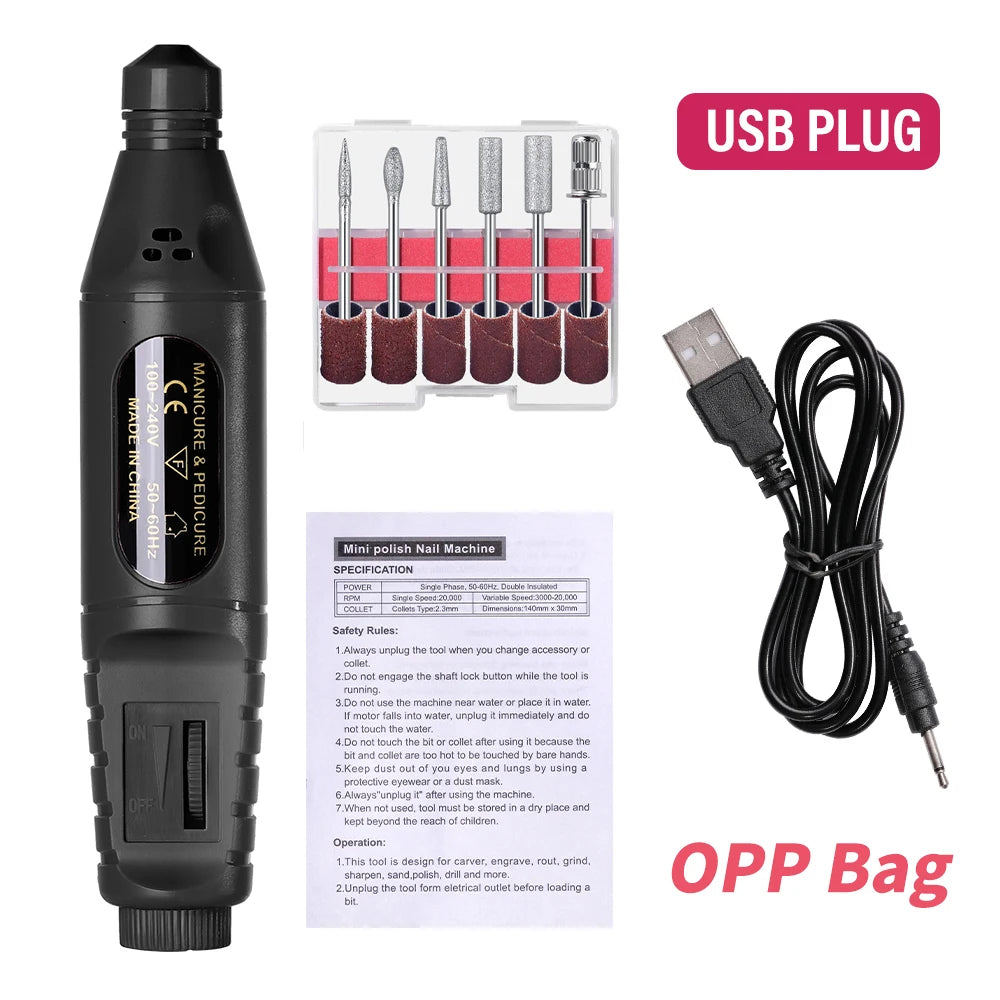 Electric Nail Drill Machine Set Pedicure Grinding Equipment Mill For Manicure Professional Strong Nail Polishing Tool