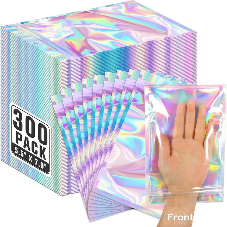 10-300PCS Laser Sealing Bags Plastic Holographic Candy Food Pouch Resealable Necklace Jewelry Gift Packaging Kitchen Storage Bag