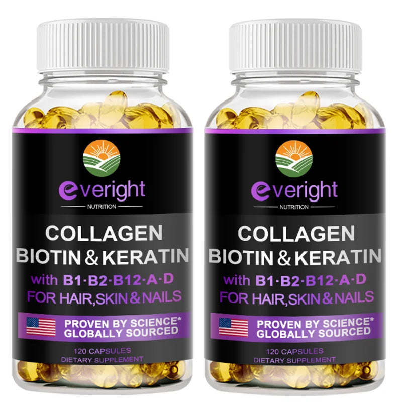 Biotin Hyaluronic Acid, Collagen Keratin –Hair Growth Vitamin – Nails & Skin,  B1, B2, B6, B12 Complex Supplement for Men &Women