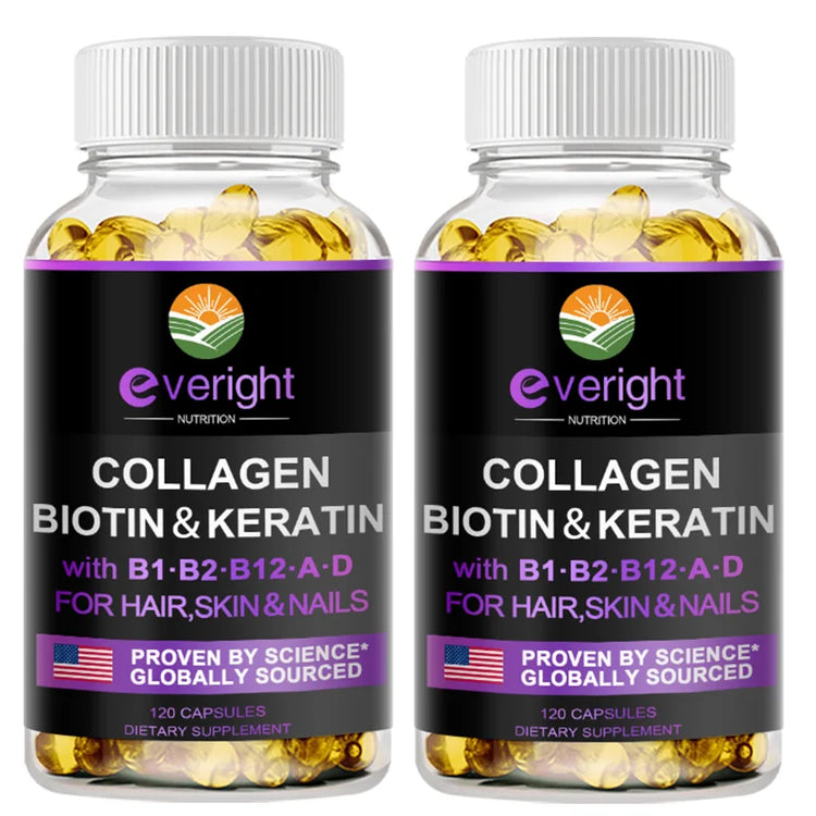 Biotin Hyaluronic Acid, Collagen Keratin –Hair Growth Vitamin – Nails & Skin,  B1, B2, B6, B12 Complex Supplement for Men &Women