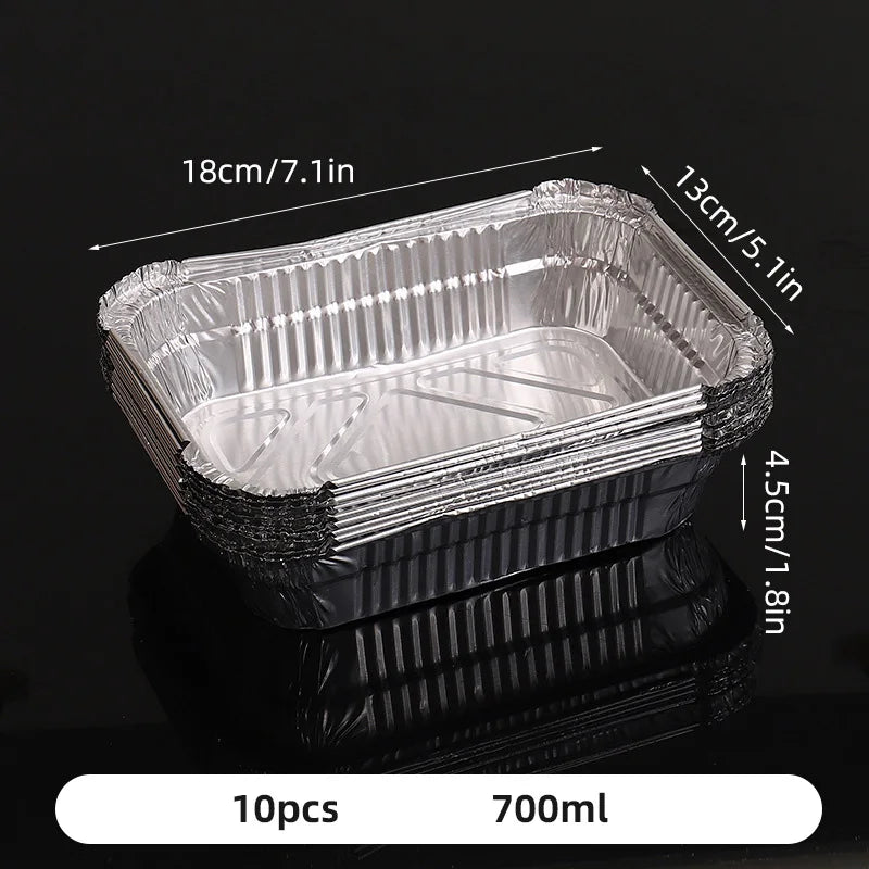 10pcs Rectangular Tin Foil Tray AirFryer Disposable Food Containers Bowls BBQ Take Away Cake Boxes Aluminum Packaging Box