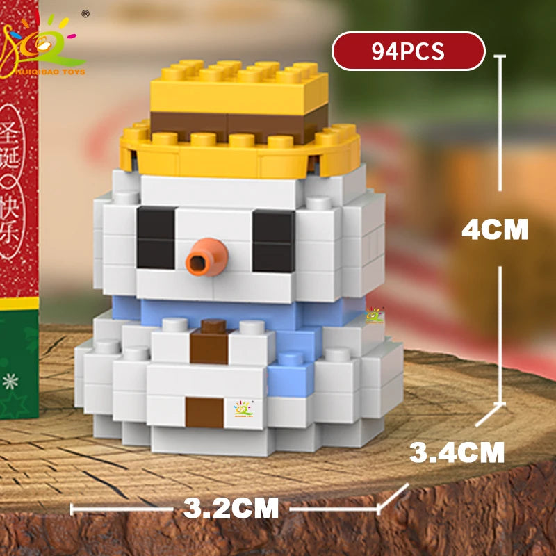 HUIQIBAO Christmas Mini Building Blocks Set DIY Santa Claus Xmas Tree Snowman House Ornament Kid Educational Assembly Toy