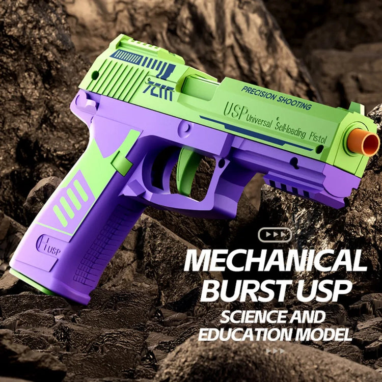 USP Shell Ejecting Soft Bullet Toy Gun Automatic Pull Back Action Shell Throwing Continuous Firing Shooting Games Christmas Gift
