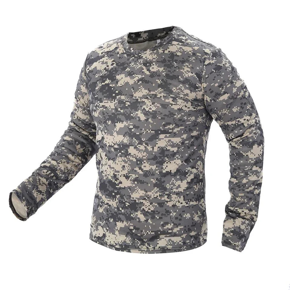 Long-Sleeve T-Shirt Anti-Sweat Tactical Shirts Breathable Camo Under-Shirt Hunting Clothes Men Elasticity Sun-Protective Top
