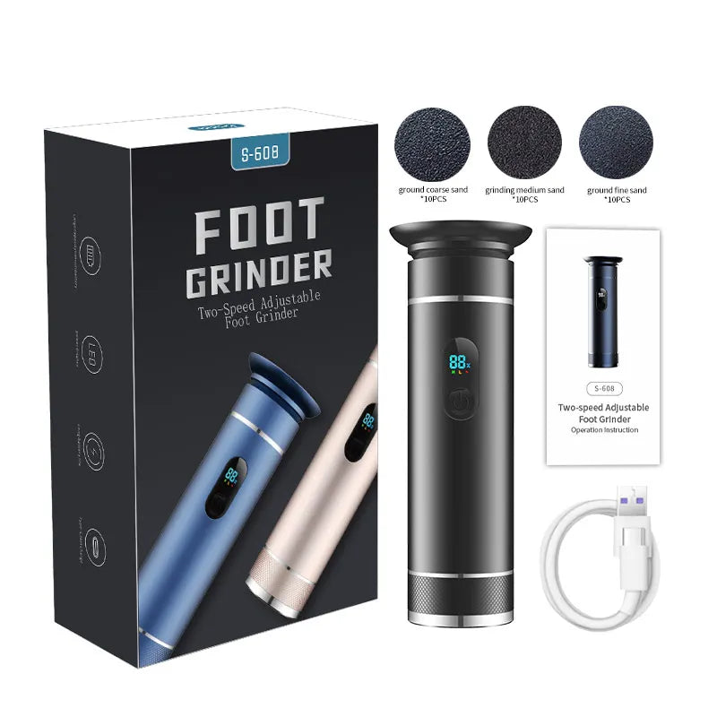 Aluminum Alloy Electric Foot Grinder Dual Power Type-C/Battery Callus & Dead Skin Remover Pedicure Tool for Smooth Feet