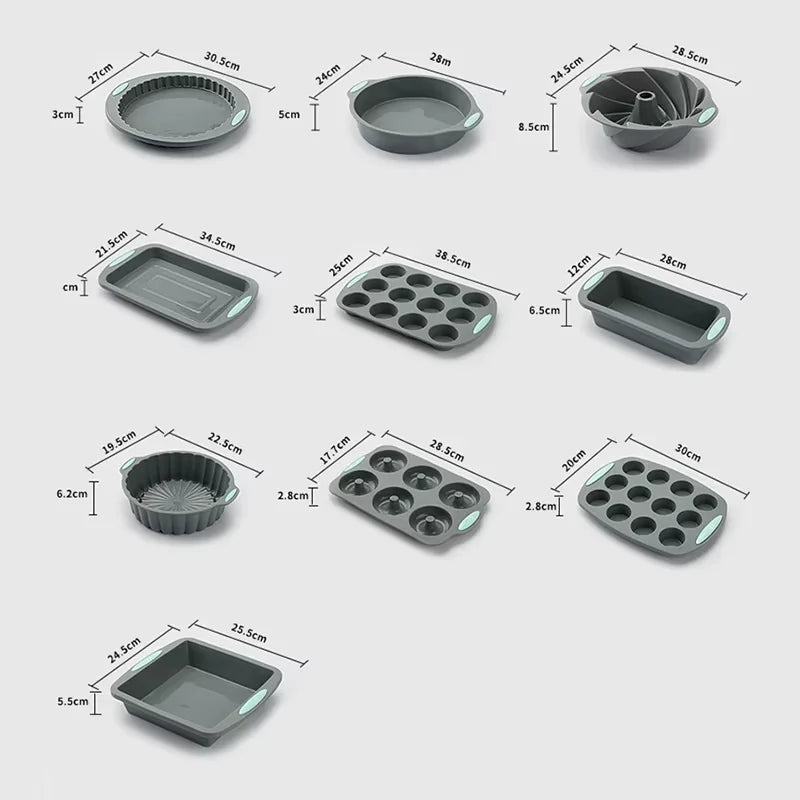 Silicone Fluted Cake Pans Non-Stick Kitchen Oven Baking Pans Easy Release Oven Cake Molds with Muffin Pan Donut Pan Loaf Pan