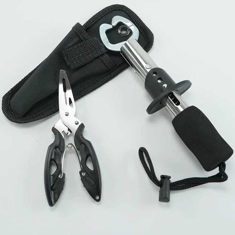 Stainless Steel Fish Grabber Straight Handle Fishing Gear Controller + Lure Pliers Stainless Steel Set