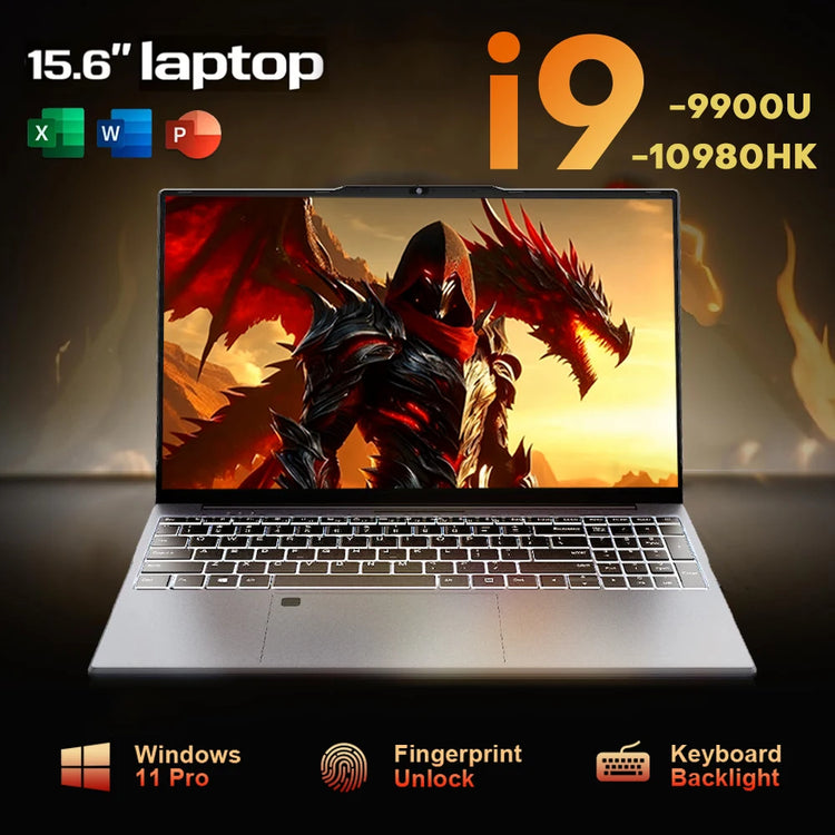 15.6" Gaming Laptop Intel I9 10980HK I3 6100 Laptop PC Gamer 16GB RAM 1/2TB SSD Fingerprint Unlock Backlit Notebook PC Computer