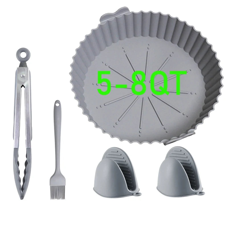 Air Fryer Silicone Basket Tray 20/23cm Round Square 4/5/6/8 Liters XXL Shape Airfryer Case Protector Pan Mold Liner