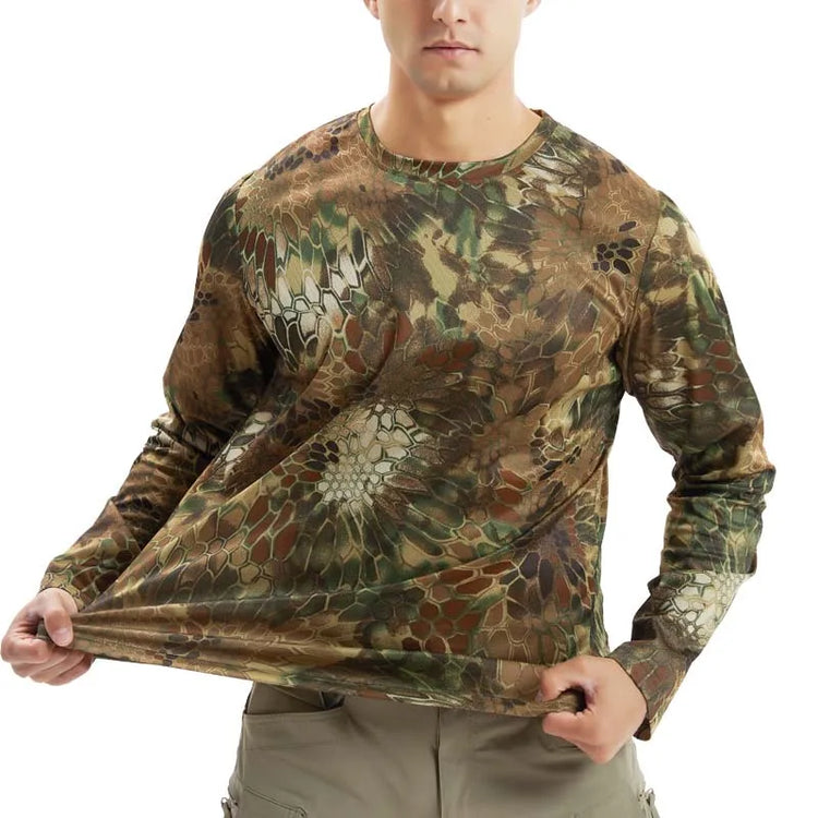 Long-Sleeve T-Shirt Anti-Sweat Tactical Shirts Breathable Camo Under-Shirt Hunting Clothes Men Elasticity Sun-Protective Top