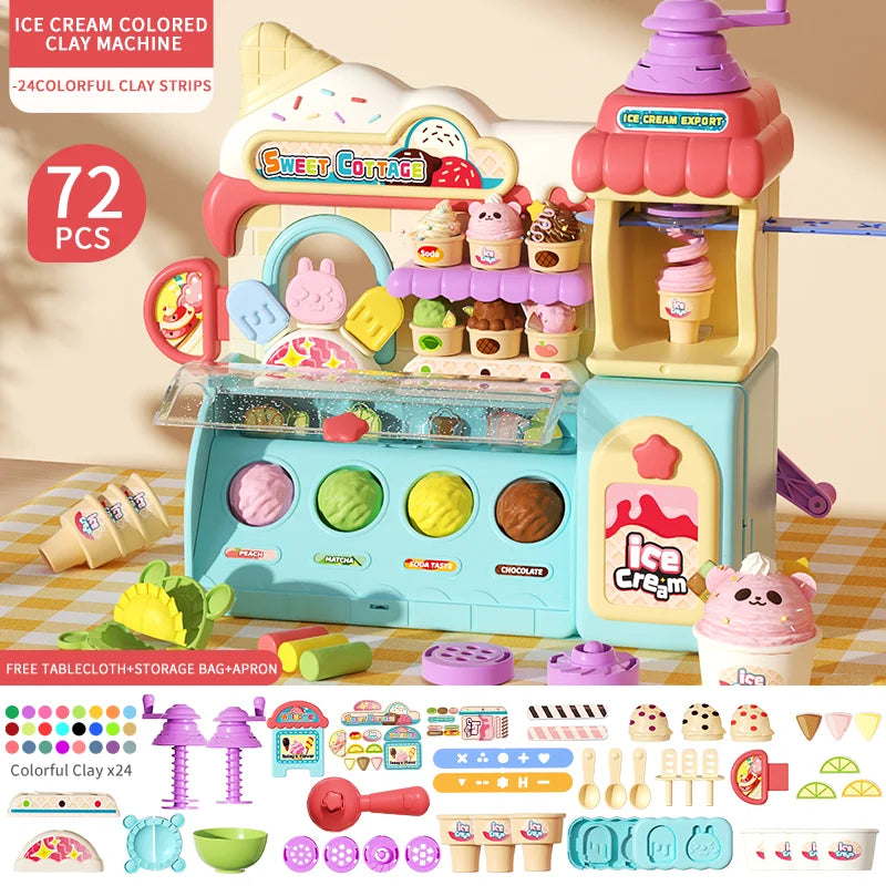Children's Color Clay Noodle Machine DIY Play Dough Tools Ice Cream Plasticine Mold Kit Puzzle Toys for Boys Girls Birthday Gift