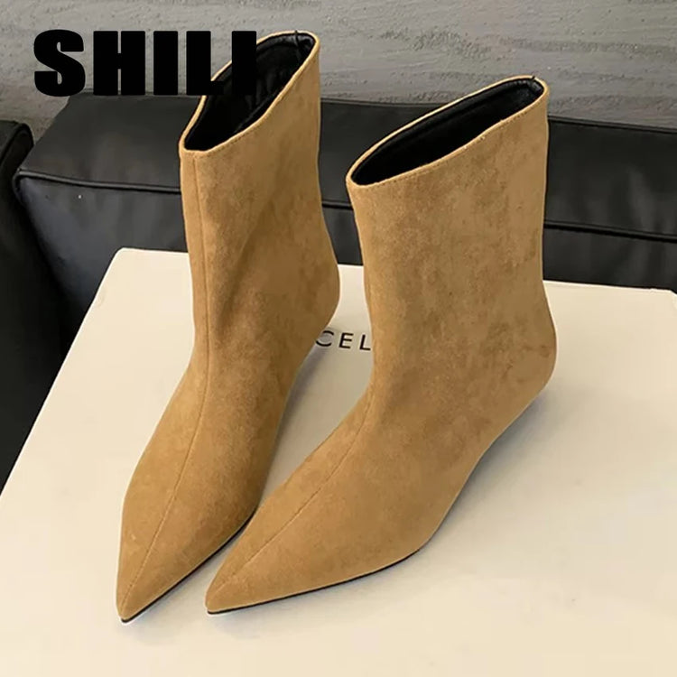 Botas Feminina High Heel Leopard Print Boots Women Ankle Boots Autumn Ladies Elegant Pointed Toe Short Botas Zapatos De Mujer