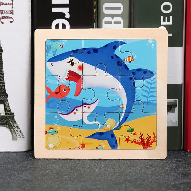 11*11cm 3D Wooden Puzzle Baby Toys Cartoon Animal Traffic Tangram Jigsaw Puzzle Early Learning Educational Toys for Children