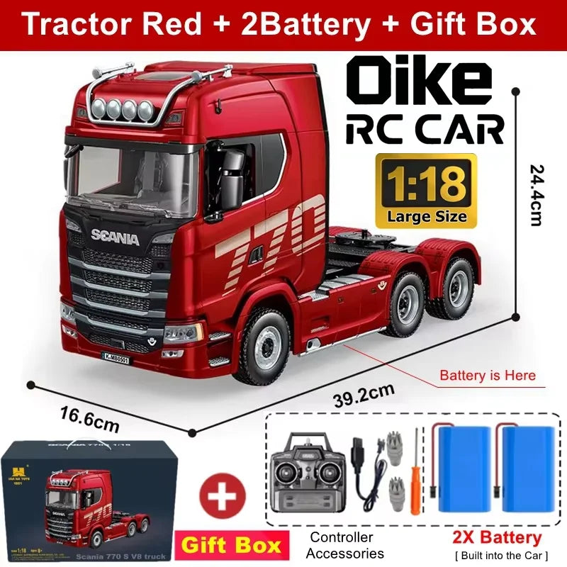 Remote Control Truck HUINA 1501 4WD RC Semi Trailer Car Heavy Duty Tractor with Light Sound 4X4 Off Road Tank Vehicle Model Toy