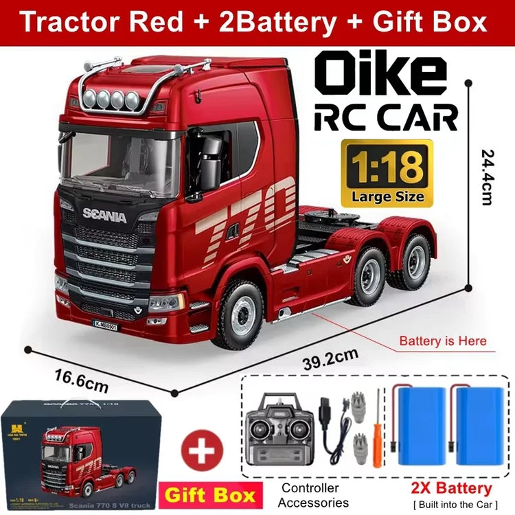 Remote Control Truck HUINA 1501 4WD RC Semi Trailer Car Heavy Duty Tractor with Light Sound 4X4 Off Road Tank Vehicle Model Toy