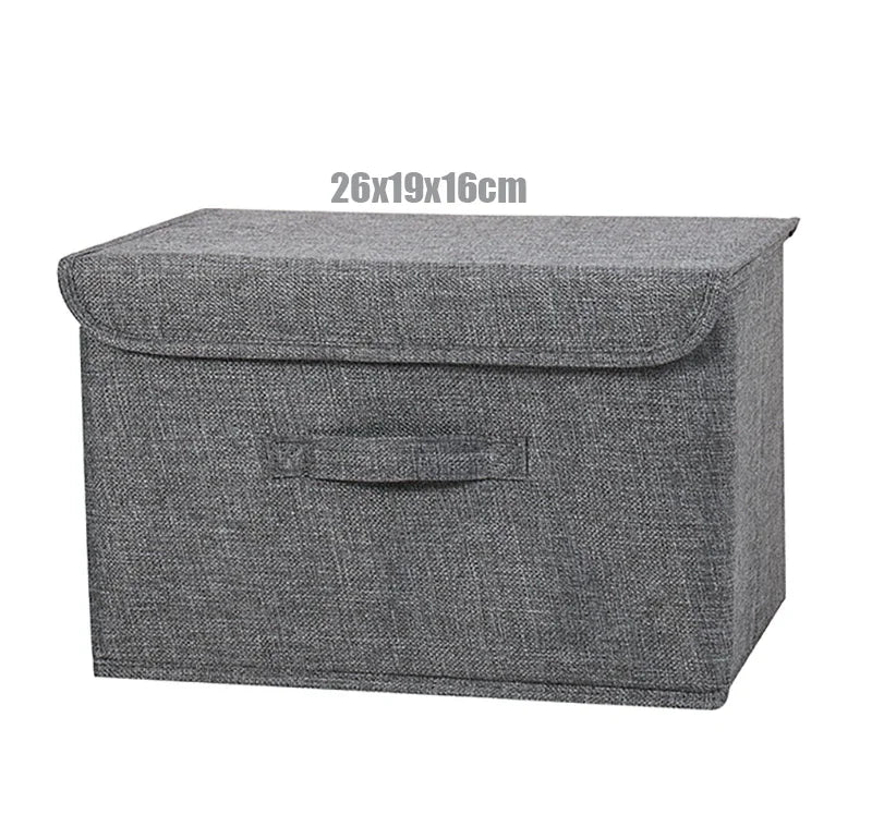 Washable Cotton Linen Fabric Folding CD Storage Box Foldable Bins Toys Organizer With Lid Storage Basket Laundry Basket
