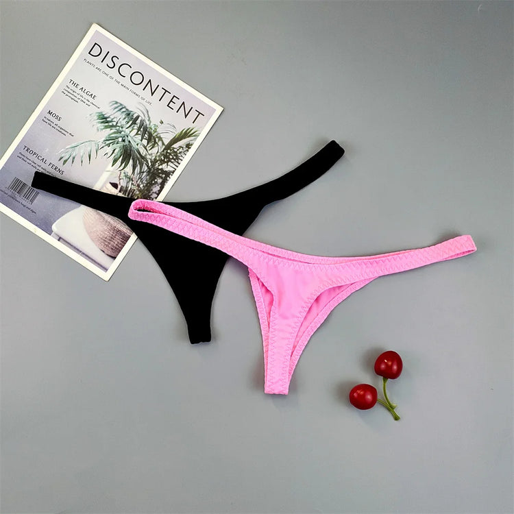 2Pcs Sexy Mini Micro Thongs Low Waist Seamless Female Underpants Comfortable Solid Bikini Underwear Women G String