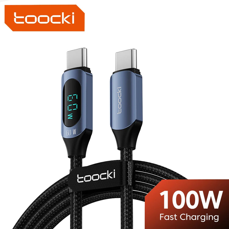 Toocki 100W USB C Cable for Samsung to 5A LED Digital Display High-Speed TypeC Wire for Xiaomi POCO Huawei USB Charger Data Cord