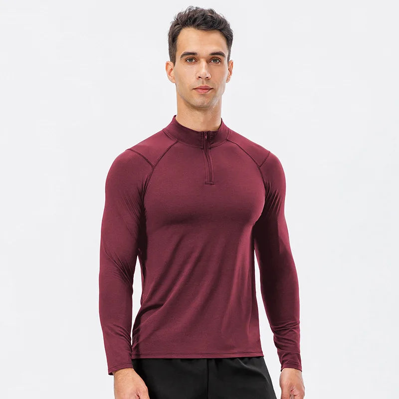Men's Autumn Fitness Long-Sleeved Quick-Dry Running Tops Half-Zipper Slim-Fit Training Sweatshirt Baselayer Undershirts
