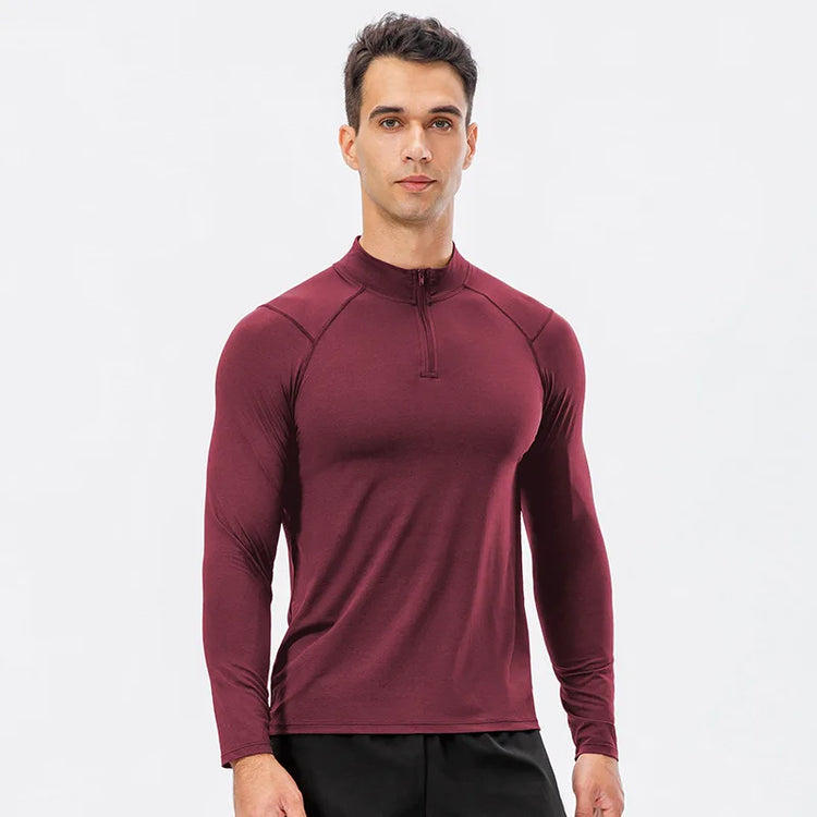 Men's Autumn Fitness Long-Sleeved Quick-Dry Running Tops Half-Zipper Slim-Fit Training Sweatshirt Baselayer Undershirts