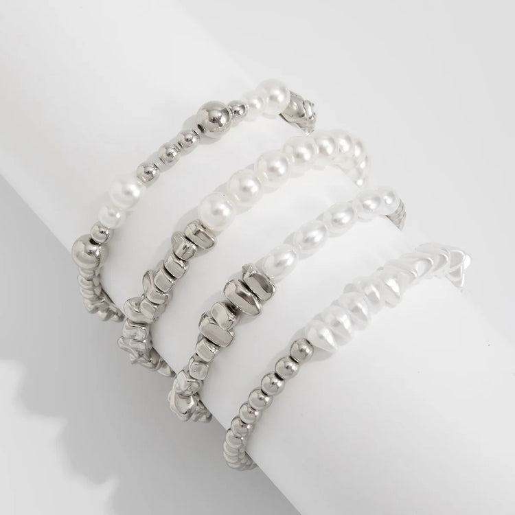 4pcs/set Fashion Bracelets For Women New Vintage Irregular CCB Beads Imitation Pearl Chain Jewelry Valentine's Gift B068