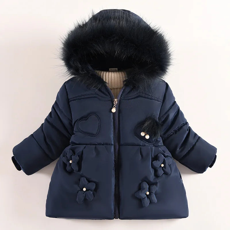 Girls Jacket Fur Collar
