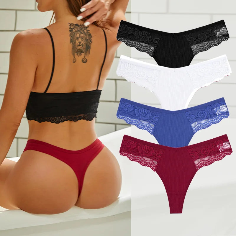 4PCS Cotton G-string Women Lingerie Sexy Lace Panties Thongs Femme Underwear Sexy Pantys Underpant Lingerie Lace Intimates S-XL