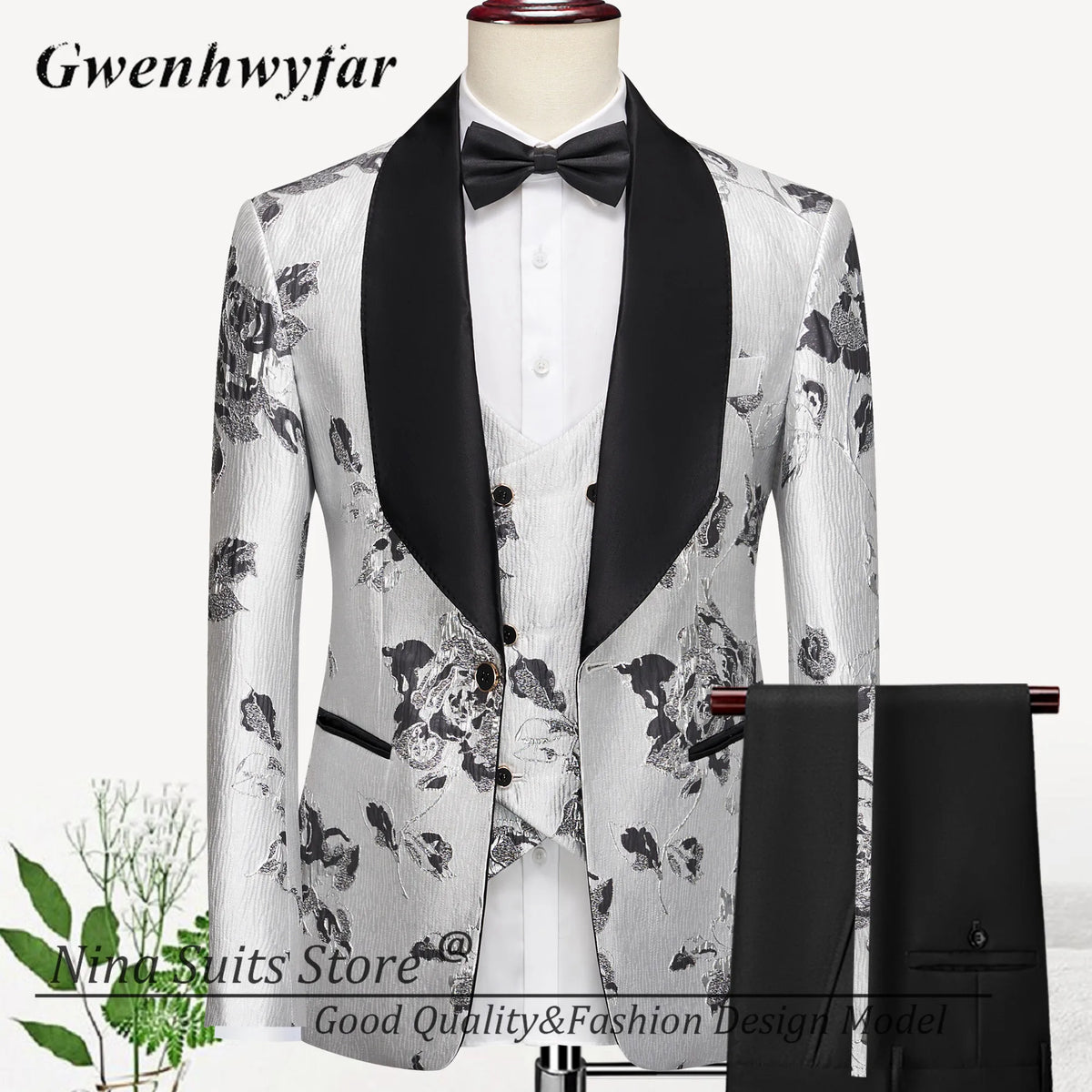 G&N 2026 New Series Men Suits Blazer Beautiful Lilac Purple Floral Pattern Tuxedos 3 Pieces Formal Party Costume Homme Slim Fit