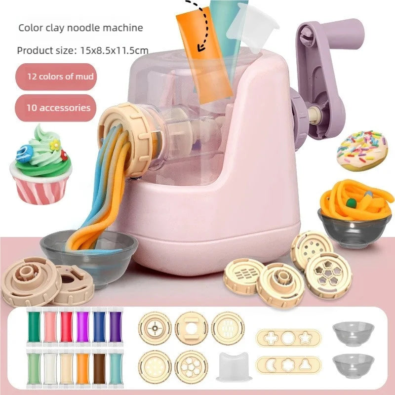 Toddler DIY Clay Craft Set, Noodle Ice Cream Maker Machine with 28 Pcs Molds, Non-Toxic Ultra-Light Clay Playset for Kids Birthd