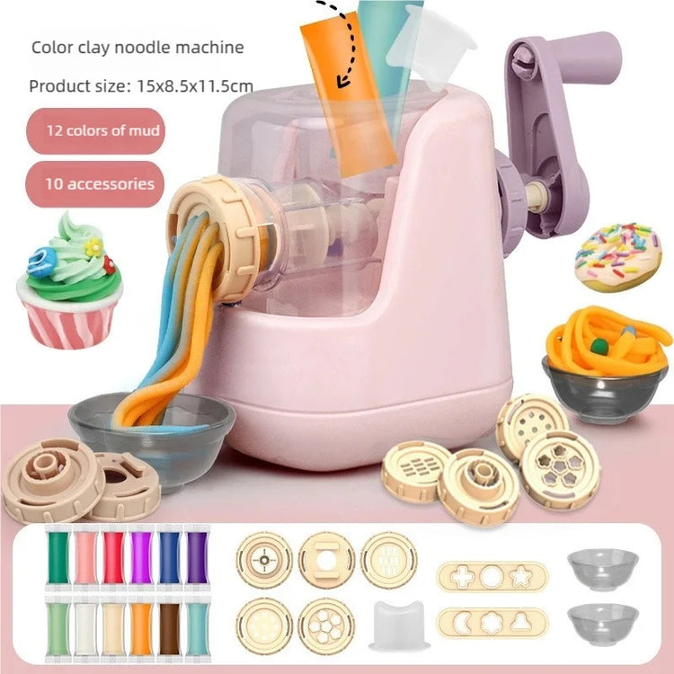 Toddler DIY Clay Craft Set, Noodle Ice Cream Maker Machine with 28 Pcs Molds, Non-Toxic Ultra-Light Clay Playset for Kids Birthd