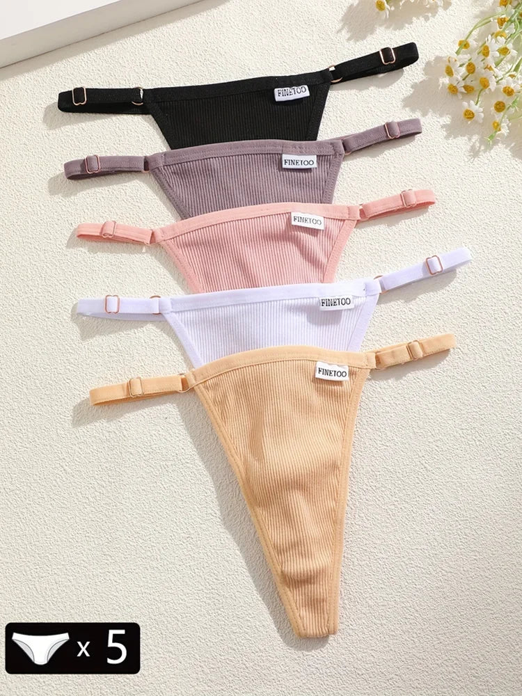 5Pcs Women's Cotton Adjustable Waist Panties Sexy Thongs G-String Solid Color Seamless Intimate Female Underpants Lingerie S-XL