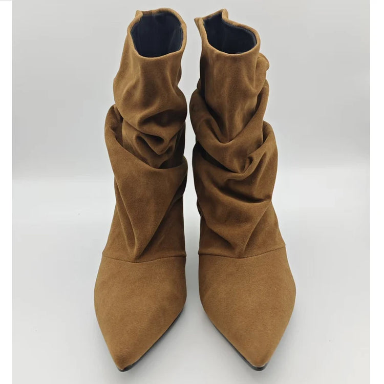 Eilyken Winter Pointed Toe Ankle Boots Women Pleated Short Boots Female Retro Elegant Designer Femmes Botas De Mujer