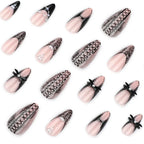 Black Cool Fake Nails Halloween Bat Press on Nails Almond Decorated Nail Tips Rivet Bow False Nails 24pcs Reusable Acrylic Nails