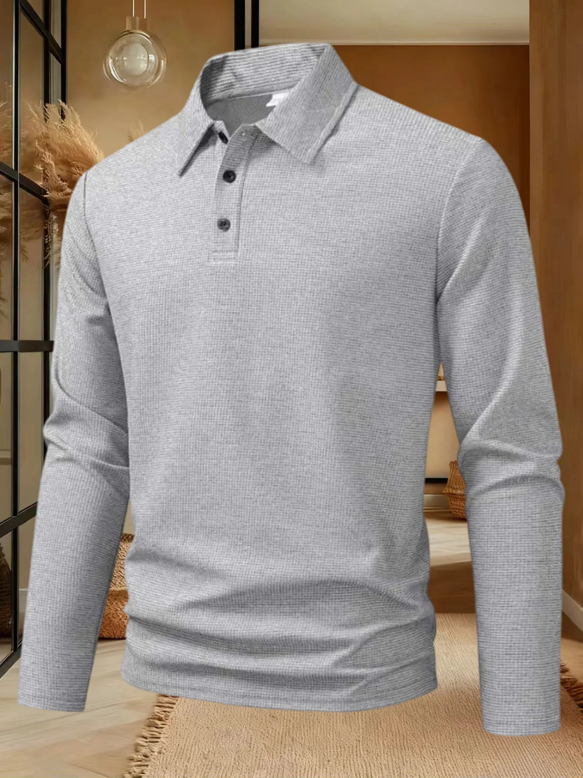 Men's Long Sleeved Collar Casual Breathable Comfortable Polo Shirt Solid Color High-Quality T-shirt For Work Business Leisure