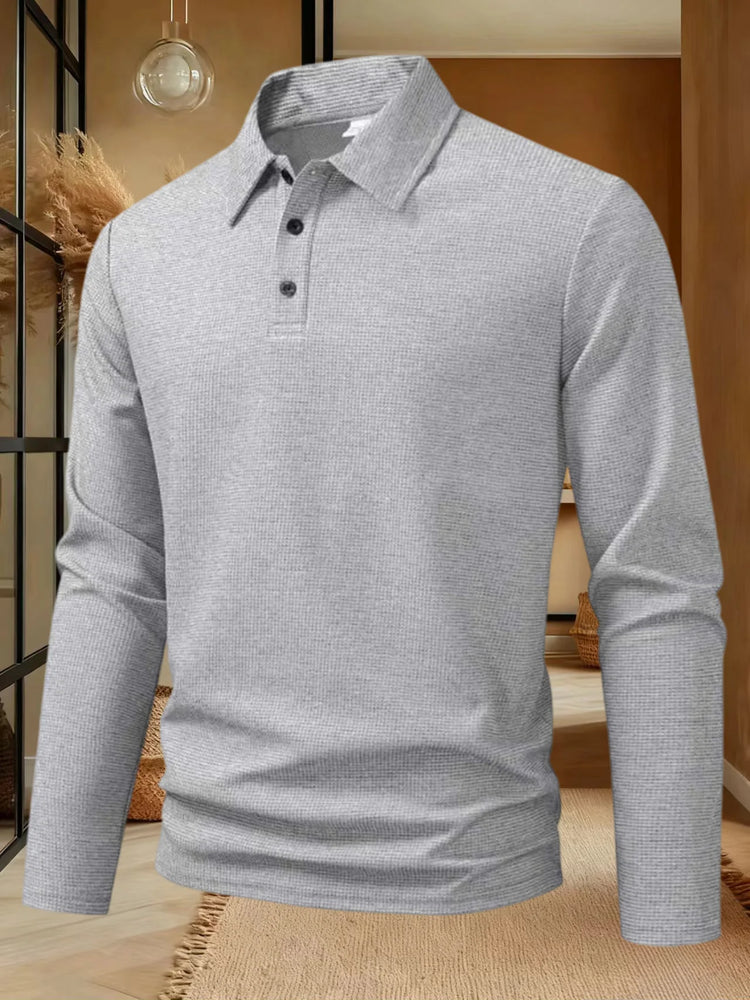 Men's Long Sleeved Collar Casual Breathable Comfortable Polo Shirt Solid Color High-Quality T-shirt For Work Business Leisure