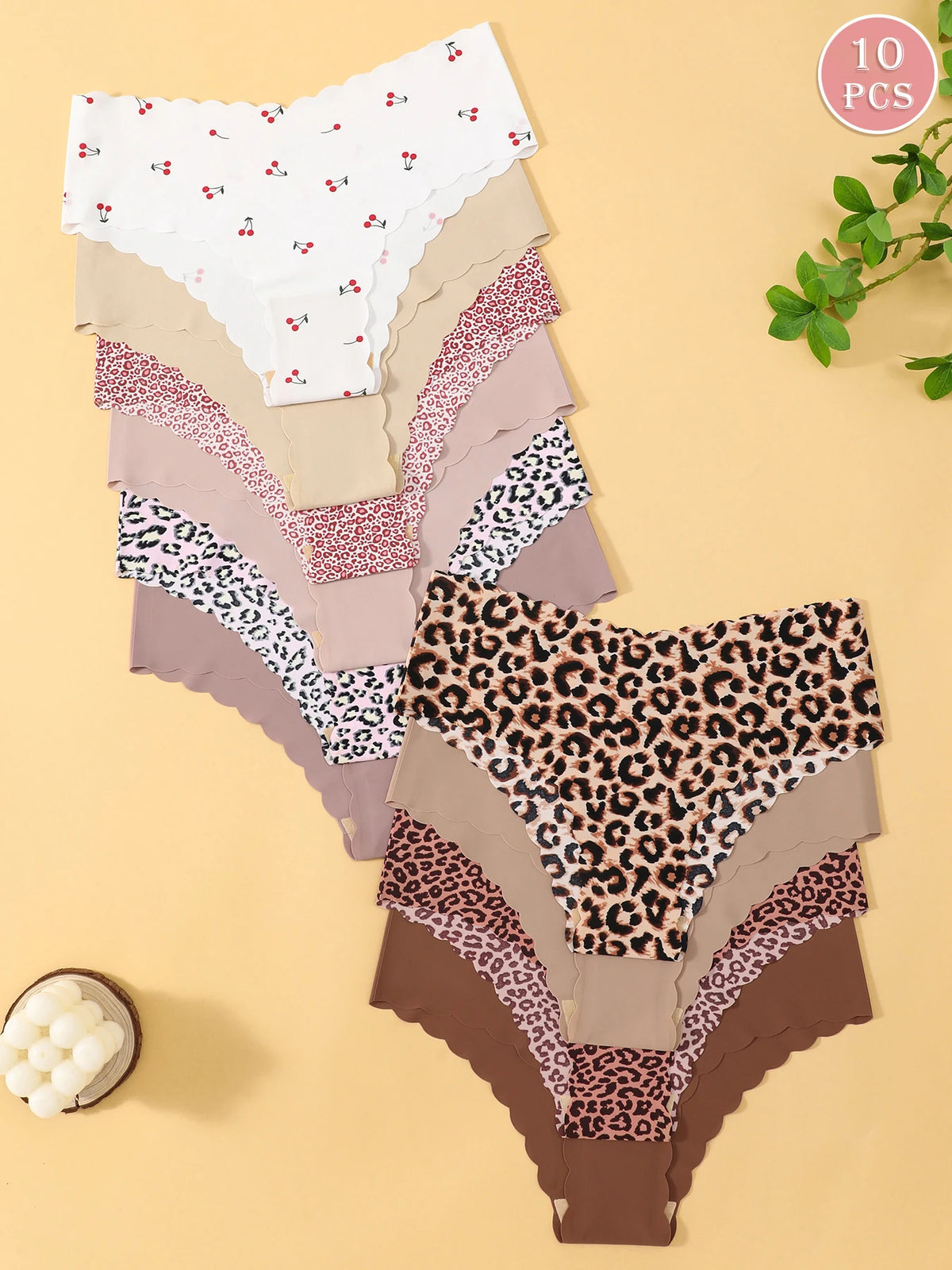 10pcs Women Seamless Wavy Edge Breathable Comfortable Soft Fabric Sexy Triangle Panties