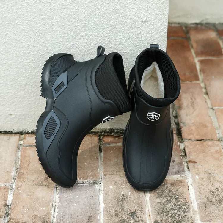 Winter Warm Men's Waterproof Shoes, Women's Short Rain Boots, Fleece-Lined Couple's Rain Shoes