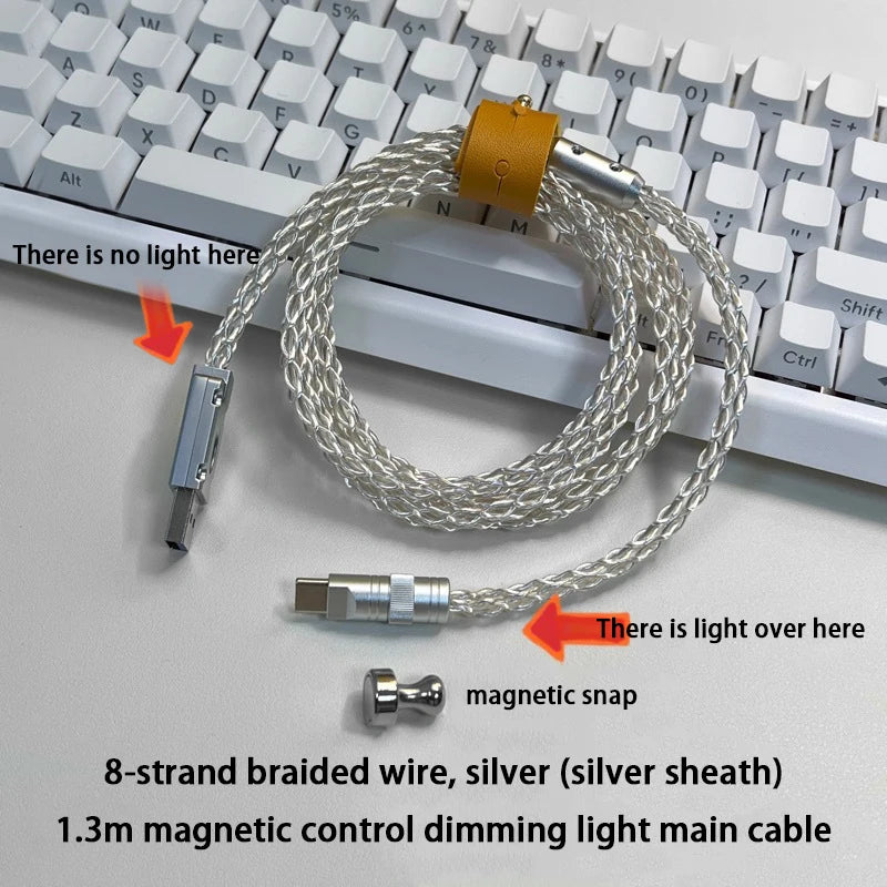 15cm/130cm C-C/USB-C Single Crystal Copper Keyboard Cable Supports 8K Magnetic Controllable Lights for HM Hub Computer Keyboard