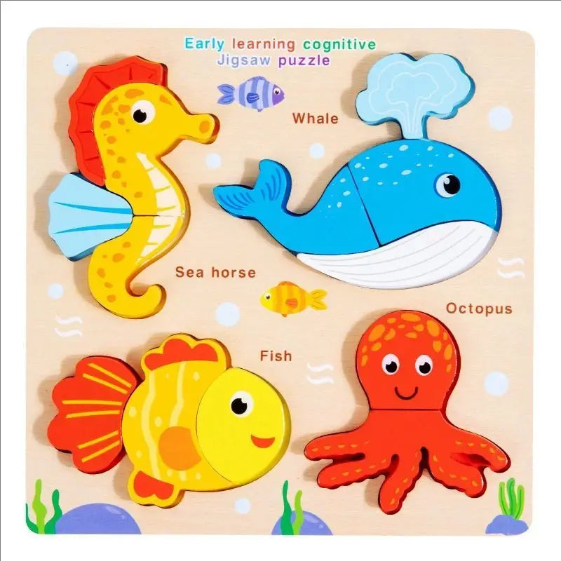 Montessori Wooden 3D Puzzle for Toddlers Animal & Vehicle Shape Matching Blocks Educational Sensory Learning Toy Kids 1-3 Years