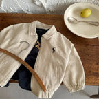 2-7Y Children's Cotton Coat 2025 Spring Boys Girls Japanese Embroidered Flip Collar Jacket Baby Short Zipper Autumn Shirt