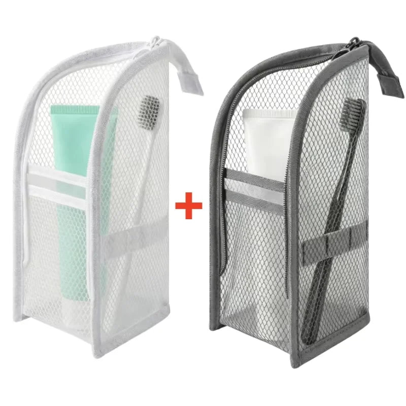 Standing Mesh Toiletry Bag Portable EVA Waterproof Travel Foldable Toothbrush Cosmetic Organizer Women Bathroom Storage Pouch