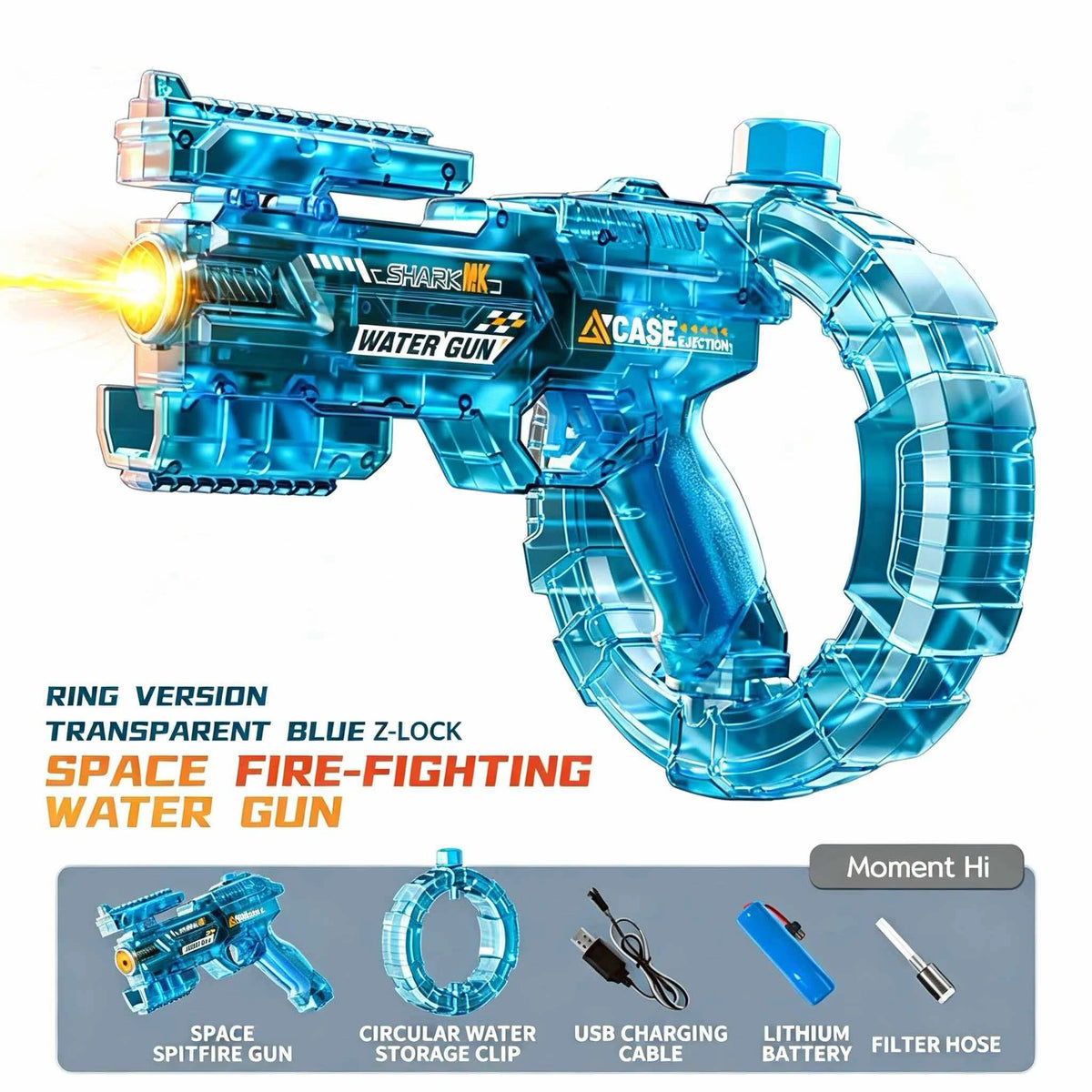 Space Electric Water Gun Energy Ring Burst transparent LED Lights Large Capacity Full Auto Continuous Fire Squirt Gun Toy