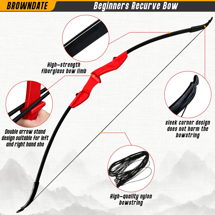 Archery Recurve Bow 53" Standard Set for Adults 20 30 40lb, Takedown Archery Kit for Beginners Right & Left Handed Outdoor Target Practice & Training, Adult Beginners to Advanced Outdoor Target Practice,Red