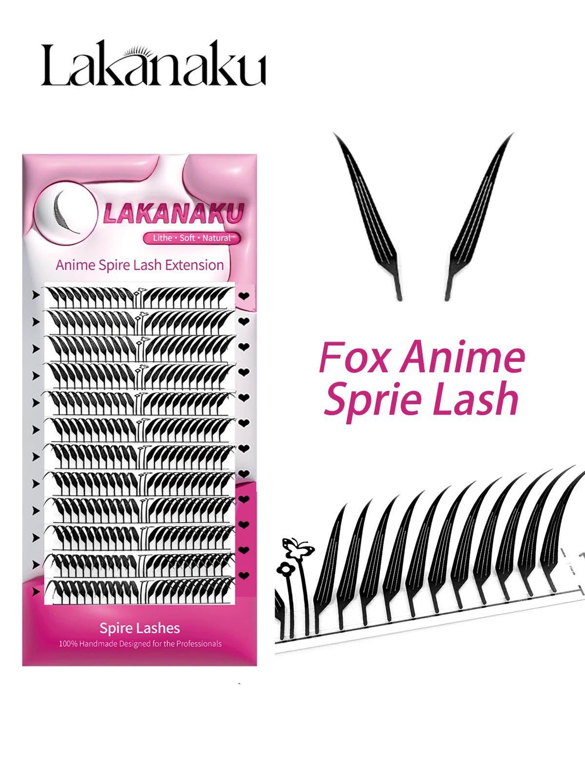 LAKANAKU Narrow Spire Eyelashes Extension Anime Lashes Spire Clusters Manga Style Feather Lightweight Premade Fans Extension