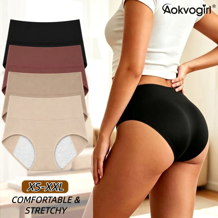 Women's Period Panties High-Waist Cotton Leak-Proof Underwear Girls Breathable Soft Maillard Solid Color Female Briefs Lingerie